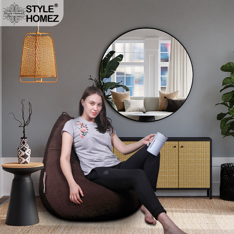 Style Homez HAUT Collection, Classic Bean Bag XXL Size Shade Brown Color in Premium Velvet Fabric, Cover Only