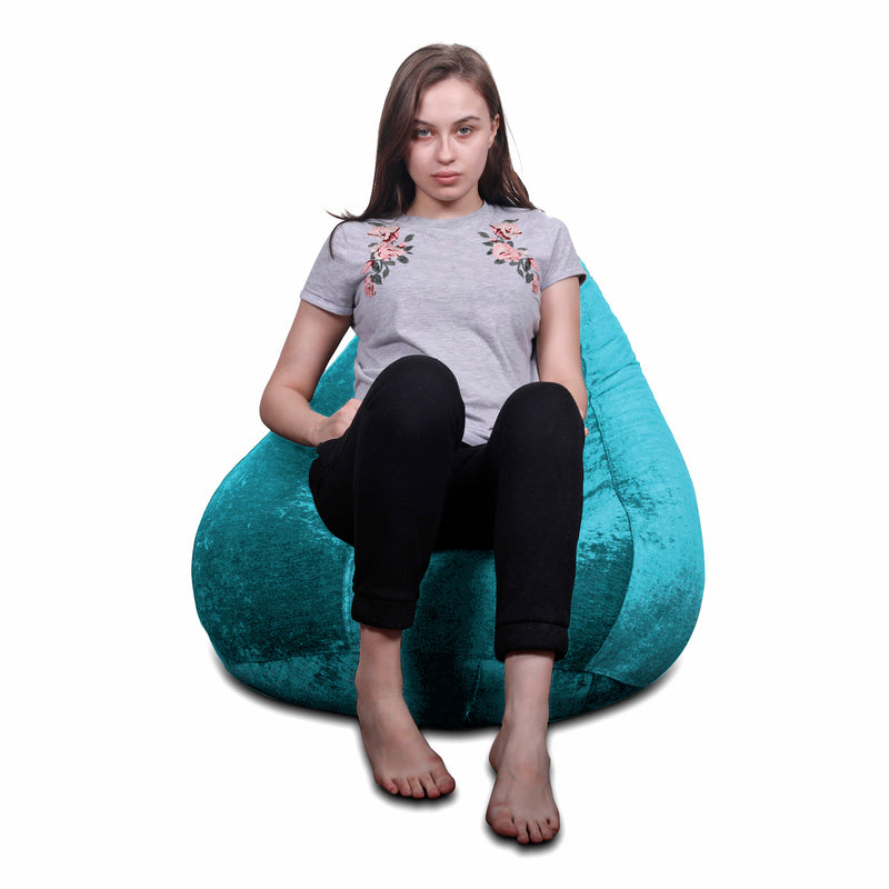 Style Homez HAUT Collection, Classic Bean Bag XXL Size Teal Color in Premium Velvet Fabric, Filled with Beans Fillers