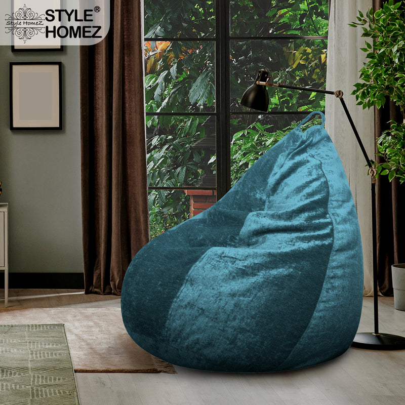 Style Homez HAUT Collection, Classic Bean Bag XXL Size Teal Color in Premium Velvet Fabric, Filled with Beans Fillers