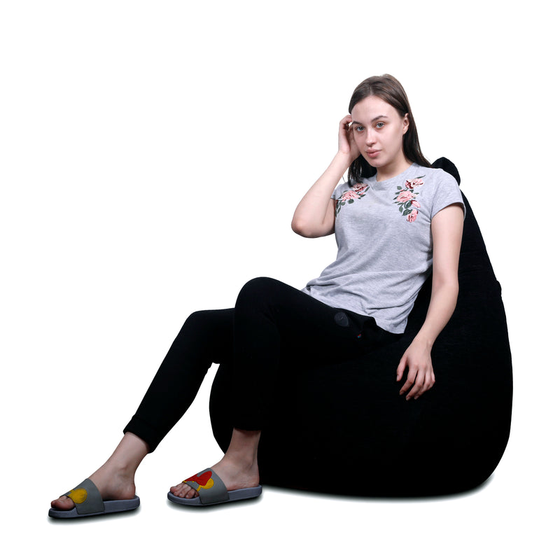 Style Homez HAUT Collection, Classic Bean Bag XXXL Size Black Color in Premium Velvet Fabric, Filled with Beans Fillers