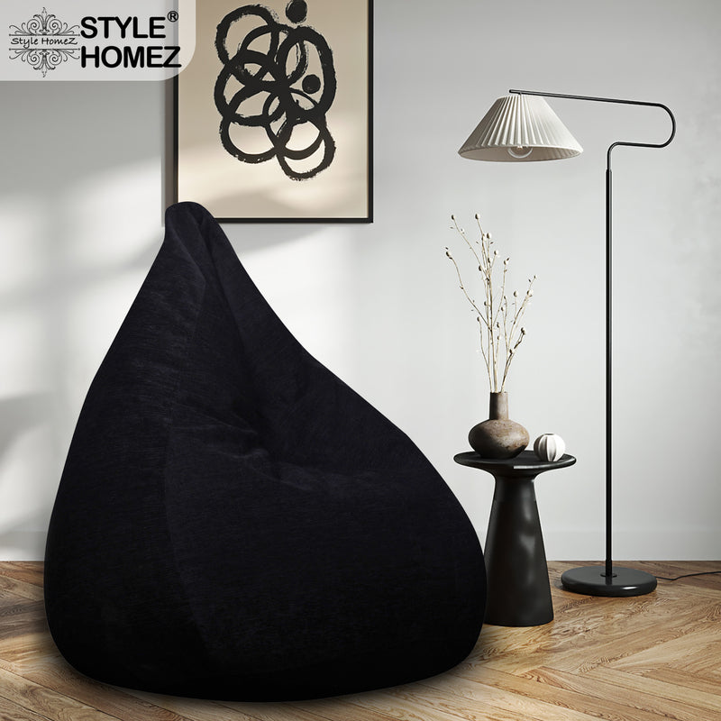 Style Homez HAUT Collection, Classic Bean Bag XXXL Size Black Color in Premium Velvet Fabric, Cover Only