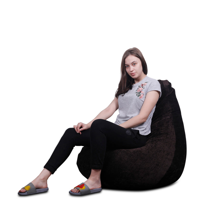 Style Homez HAUT Collection, Classic Bean Bag XXXL Size Chocolate Brown Color in Premium Velvet Fabric, Filled with Beans Fillers