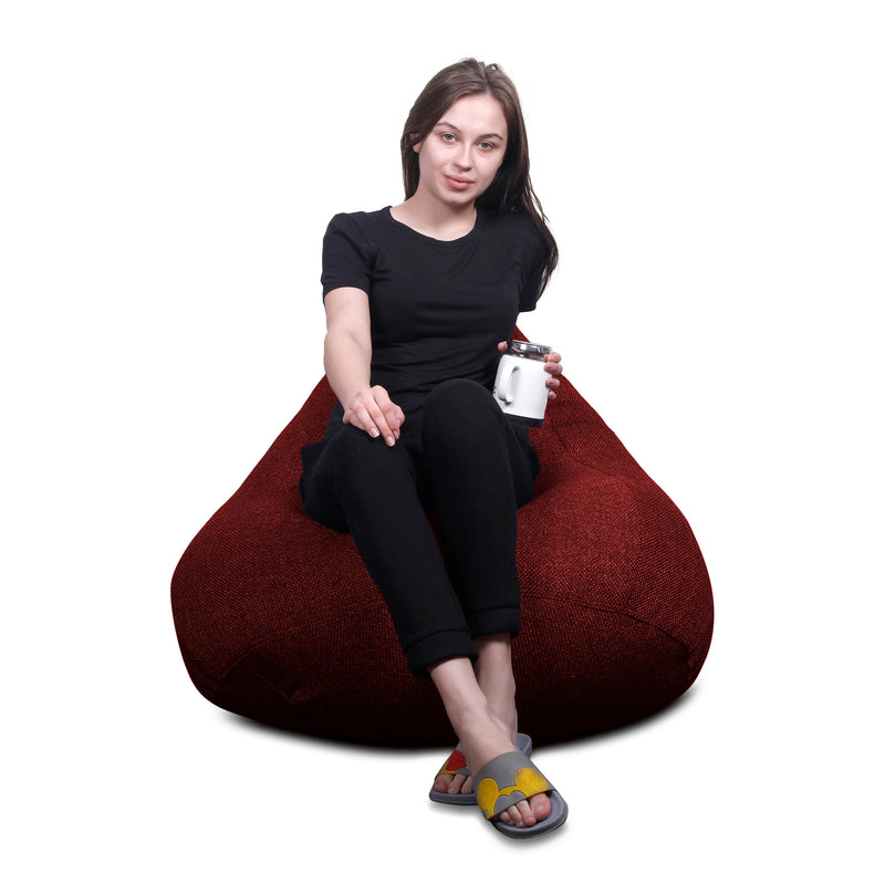 Style Homez ORGANIX Collection, Classic Bean Bag XXXL Size Crimson Red Color in Organic Jute Fabric, Filled with Beans Fillers