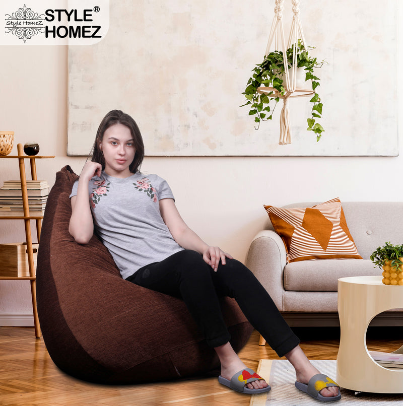 Style Homez HAUT Collection, Classic Bean Bag XXXL Size Gold Medallion Color in Premium Velvet Fabric, Filled with Beans Fillers