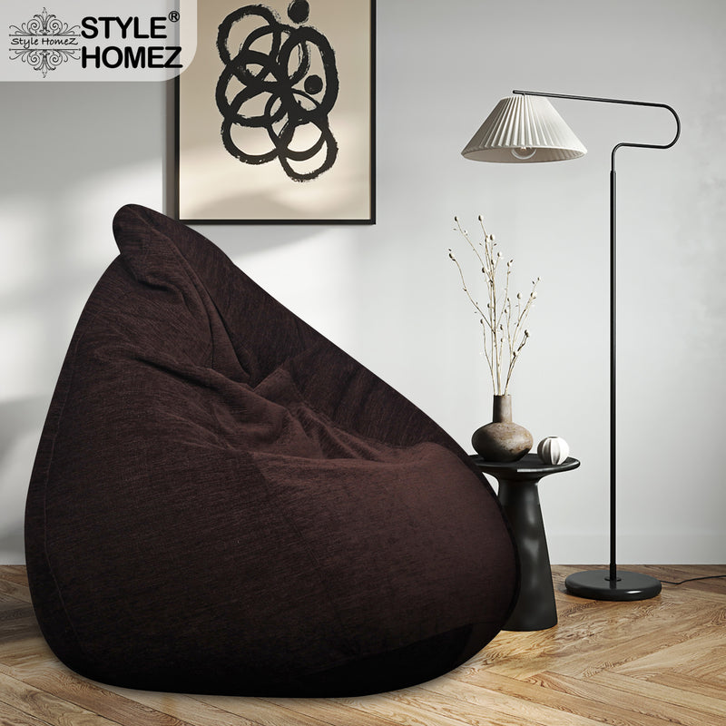Style Homez HAUT Collection, Classic Bean Bag XXXL Size Shade Brown Color in Premium Velvet Fabric, Filled with Beans Fillers