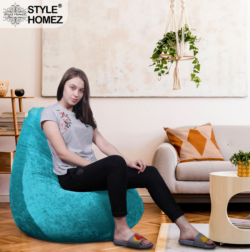 Style Homez HAUT Collection, Classic Bean Bag XXXL Size Teal Color in Premium Velvet Fabric, Filled with Beans Fillers