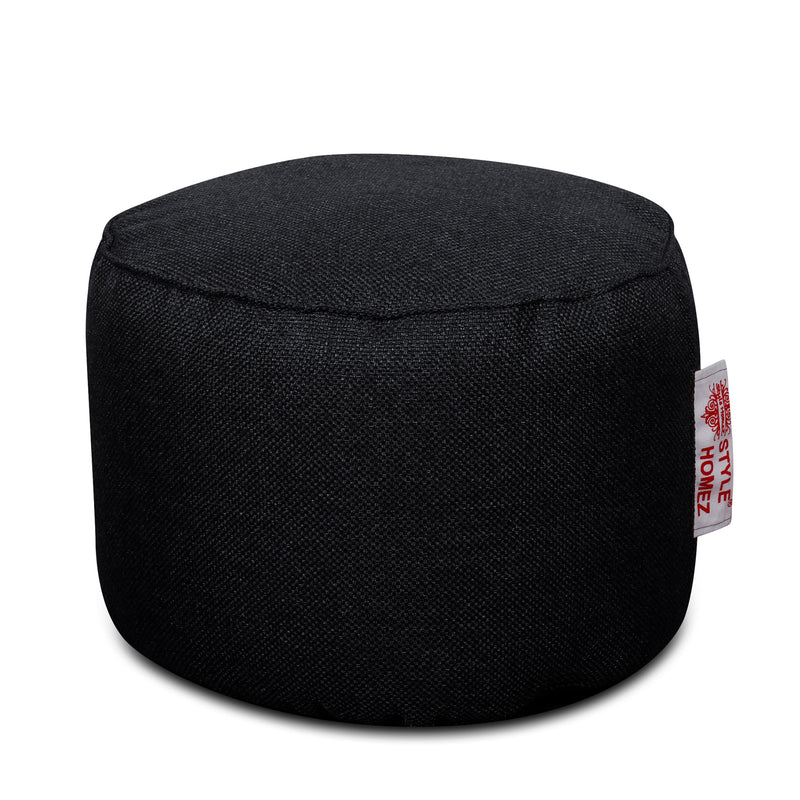Style Homez ORGANIX Collection, Round Poof Bean Bag Ottoman Stool Large Size Black Color in Organic Jute Fabric,  Filled with Beans Fillers