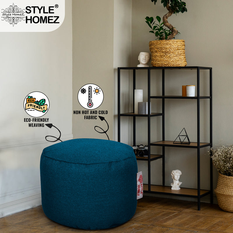 Style Homez ORGANIX Collection, Round Poof Bean Bag Ottoman Stool Large Size Berry Blue Color in Organic Jute Fabric, Cover Only