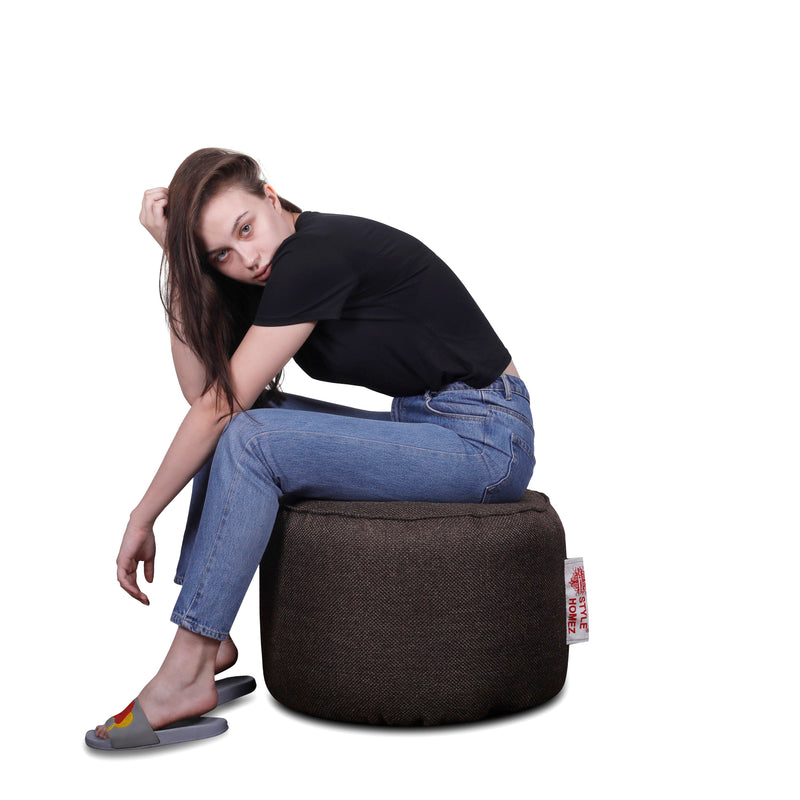 Style Homez ORGANIX Collection, Round Poof Bean Bag Ottoman Stool Large Size Brown Color in Organic Jute Fabric, Filled with Beans Fillers