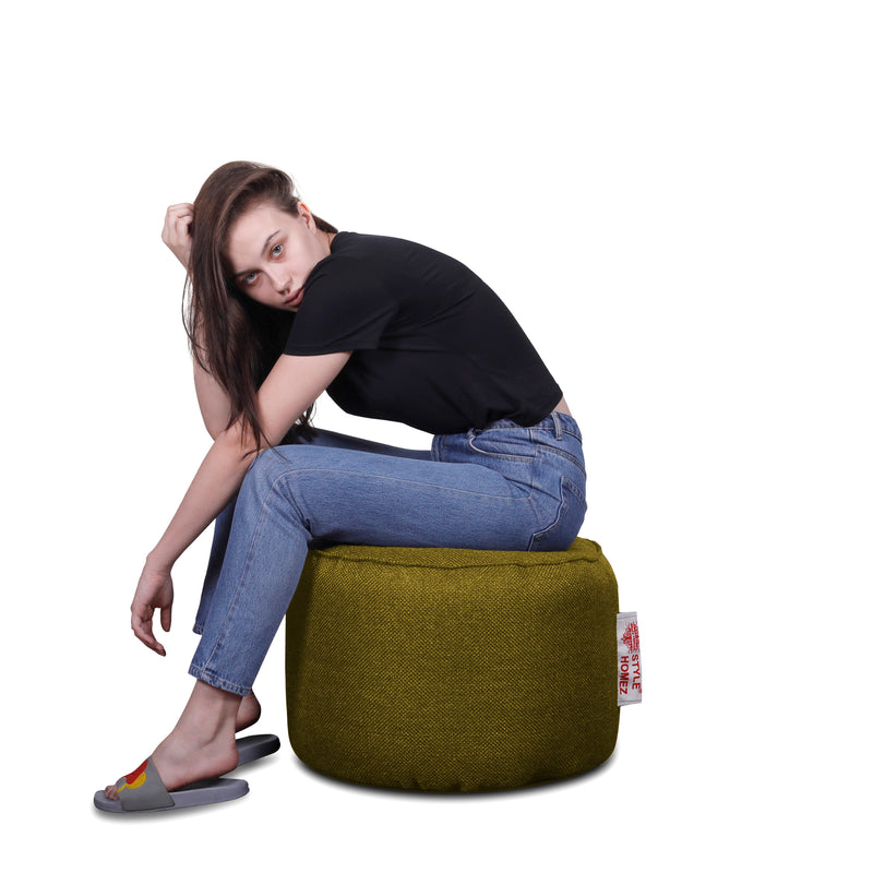 Style Homez ORGANIX Collection, Round Poof Bean Bag Ottoman Stool Large Size Moss Green Color in Organic Jute Fabric, Cover Only