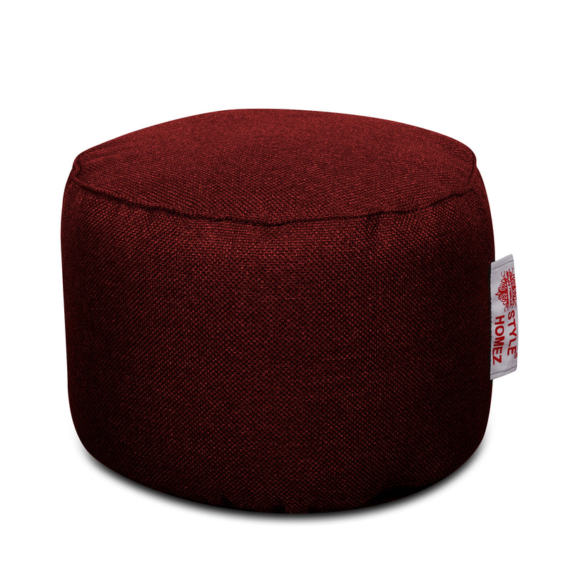 Style Homez ORGANIX Collection, Round Poof Bean Bag Ottoman Stool Large Size Crimson Red Color in Organic Jute Fabric, Filled with Beans Fillers