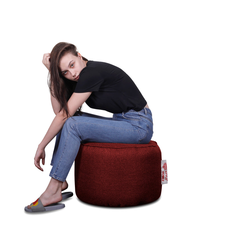 Style Homez ORGANIX Collection, Round Poof Bean Bag Ottoman Stool Large Size Crimson Red Color in Organic Jute Fabric, Filled with Beans Fillers