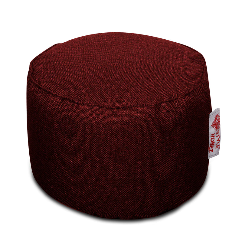 Style Homez ORGANIX Collection, Round Poof Bean Bag Ottoman Stool Large Size Crimson Red Color in Organic Jute Fabric, Cover Only