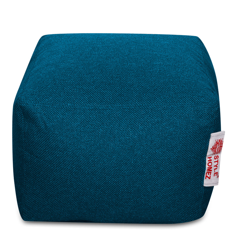 Style Homez ORGANIX Collection, Square Poof Bean Bag Ottoman Stool Large Size Berry Blue Color in Organic Jute Fabric, Cover Only