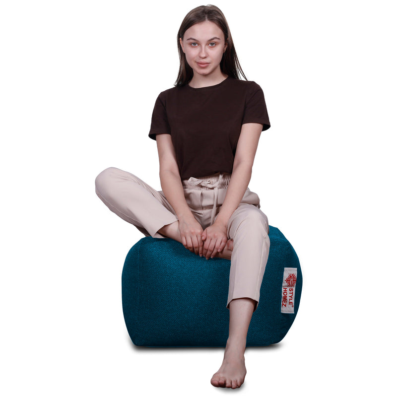 Style Homez ORGANIX Collection, Square Poof Bean Bag Ottoman Stool Large Size Berry Blue Color in Organic Jute Fabric, Filled with Beans Fillers