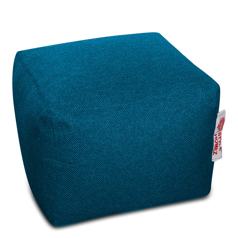 Style Homez ORGANIX Collection, Square Poof Bean Bag Ottoman Stool Large Size Berry Blue Color in Organic Jute Fabric, Filled with Beans Fillers