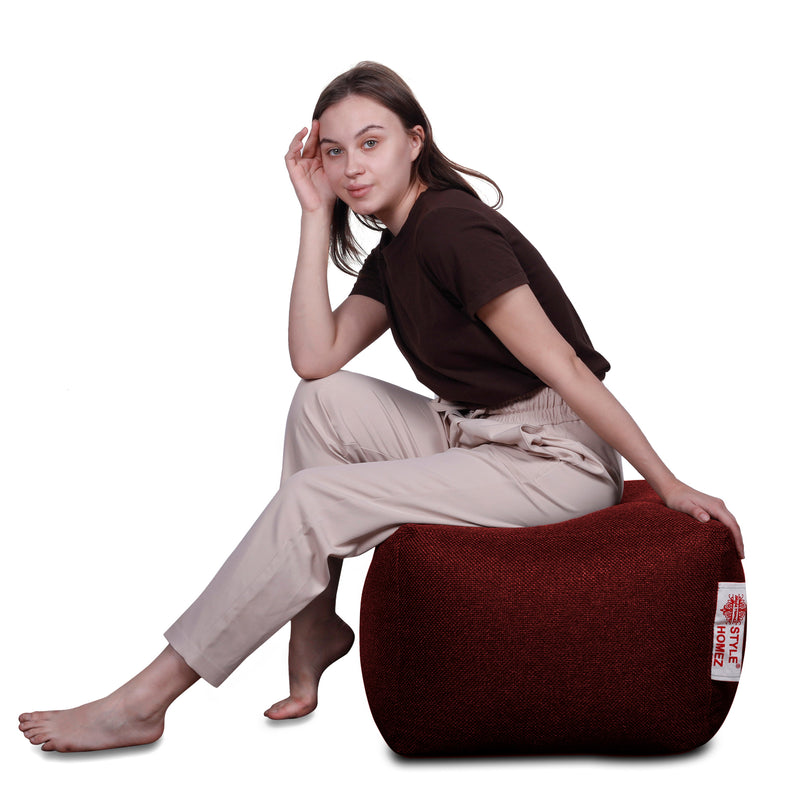 Style Homez ORGANIX Collection, Square Poof Bean Bag Ottoman Stool Large Size Crimson Red Color in Organic Jute Fabric, Cover Only