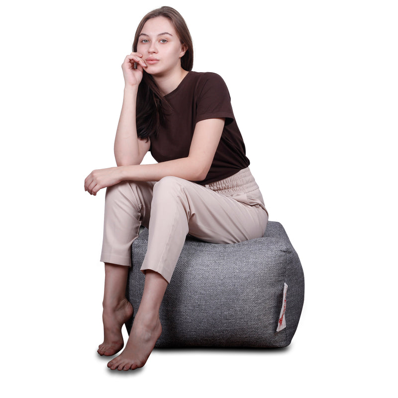 Style Homez ORGANIX Collection, Square Poof Bean Bag Ottoman Stool Large Size Grey Color in Organic Jute Fabric, Filled with Beans Fillers