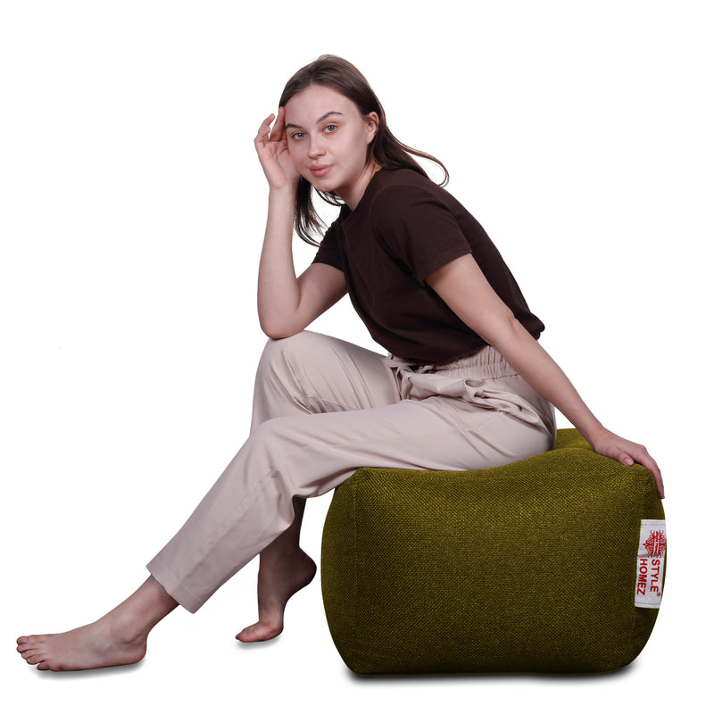 Style Homez ORGANIX Collection, Square Poof Bean Bag Ottoman Stool Large Size Moss Green Color in Organic Jute Fabric, Cover Only