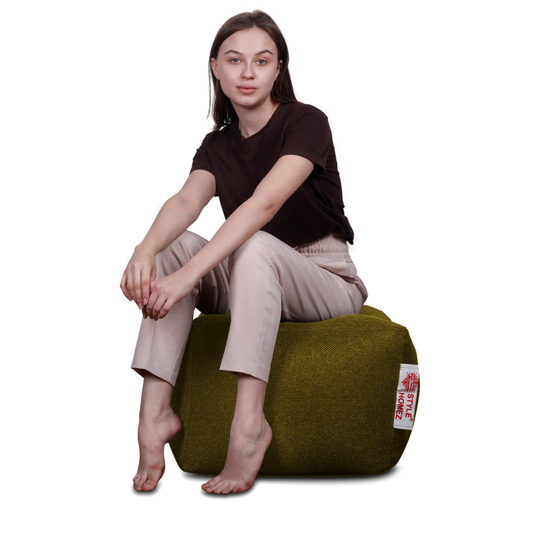 Style Homez ORGANIX Collection, Square Poof Bean Bag Ottoman Stool Large Size Moss Green Color in Organic Jute Fabric, Cover Only