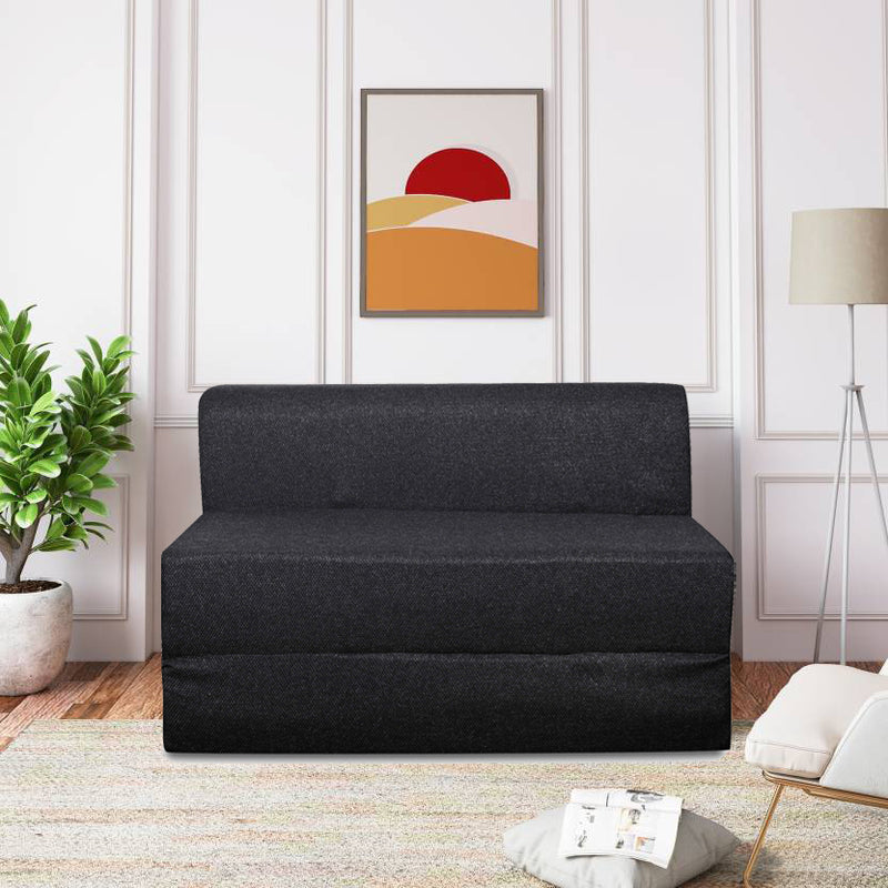 Style Homez Foldable Sofa Cum Bed, 4' x 6' Feet Premium Jute Fabric with High Density Foam, Black Colour