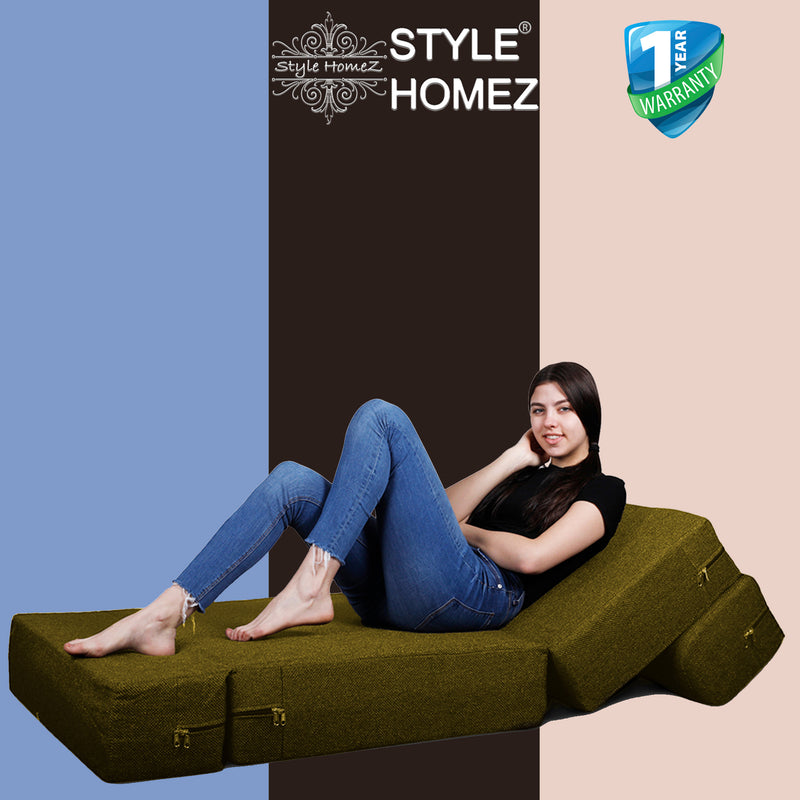 Style Homez Foldable Sofa Cum Bed, 3' x 6' Feet Premium Jute Fabric with High Density Foam, Moss Green Colour