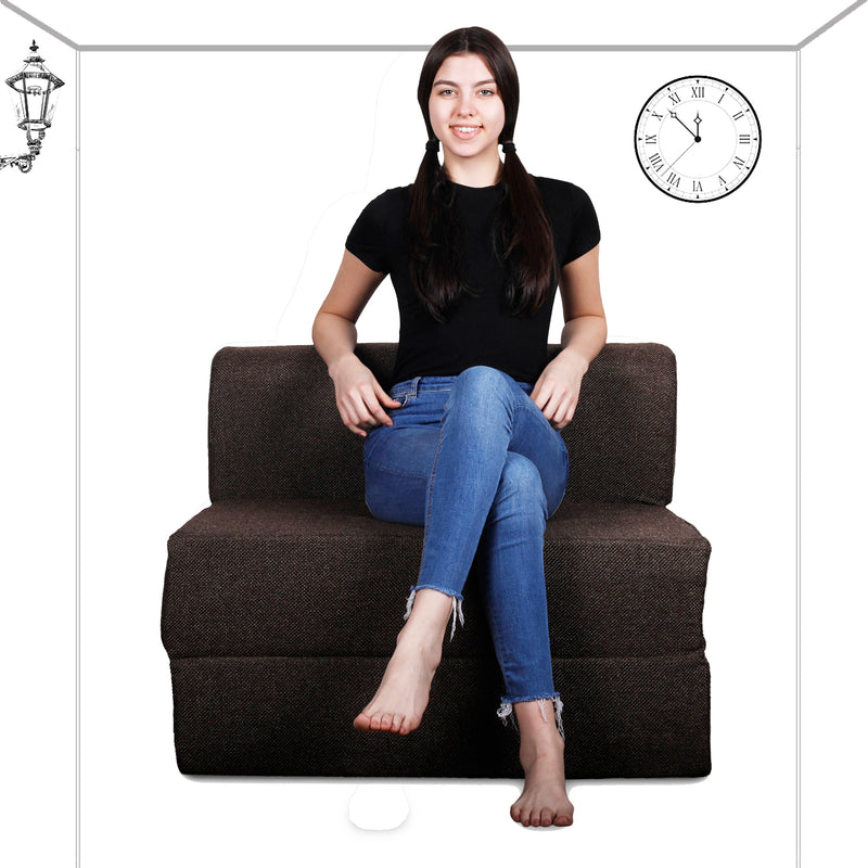 Style Homez Foldable Sofa Cum Bed, 3' x 6' Feet Premium Jute Fabric with High Density Foam, Chocolate Brown Colour