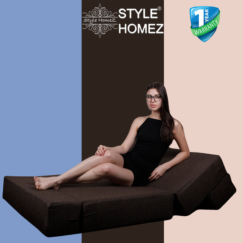 Style Homez Foldable Sofa Cum Bed, 4' x 6' Feet Premium Jute Fabric with High Density Foam, Chocolate Brown Colour
