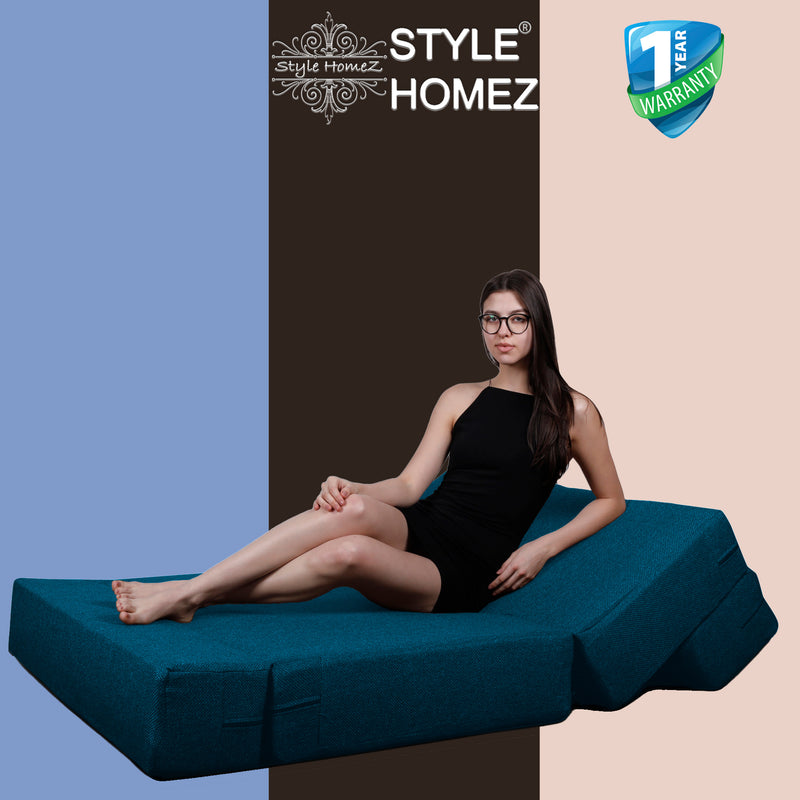 Style Homez Foldable Sofa Cum Bed, 4' x 6' Feet Premium Jute Fabric with High Density Foam, Berry Blue Colour