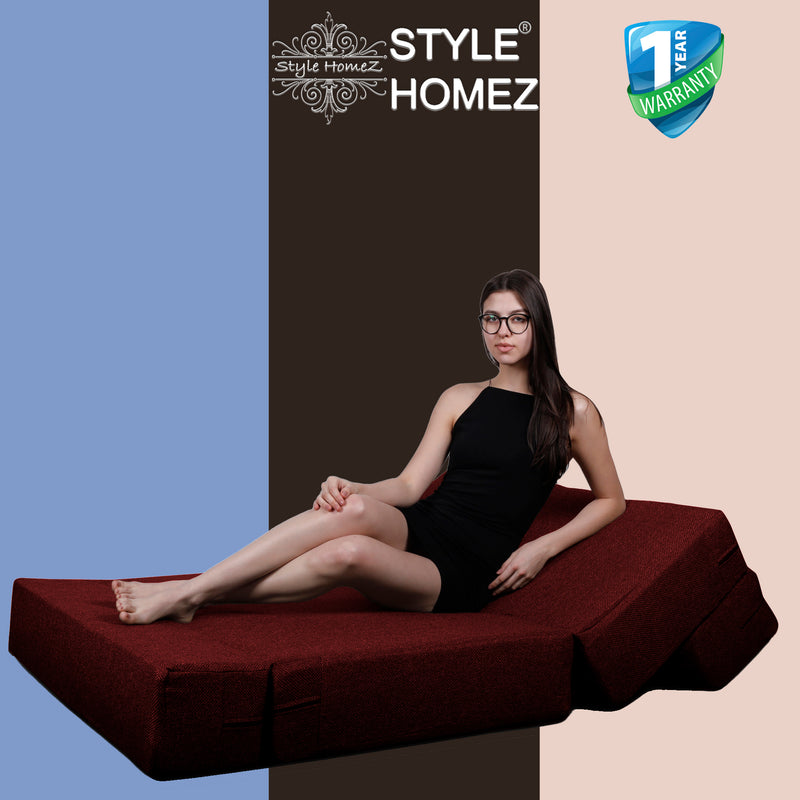 Style Homez Foldable Sofa Cum Bed, 4' x 6' Feet Premium Jute Fabric with High Density Foam, Crimson Red Colour