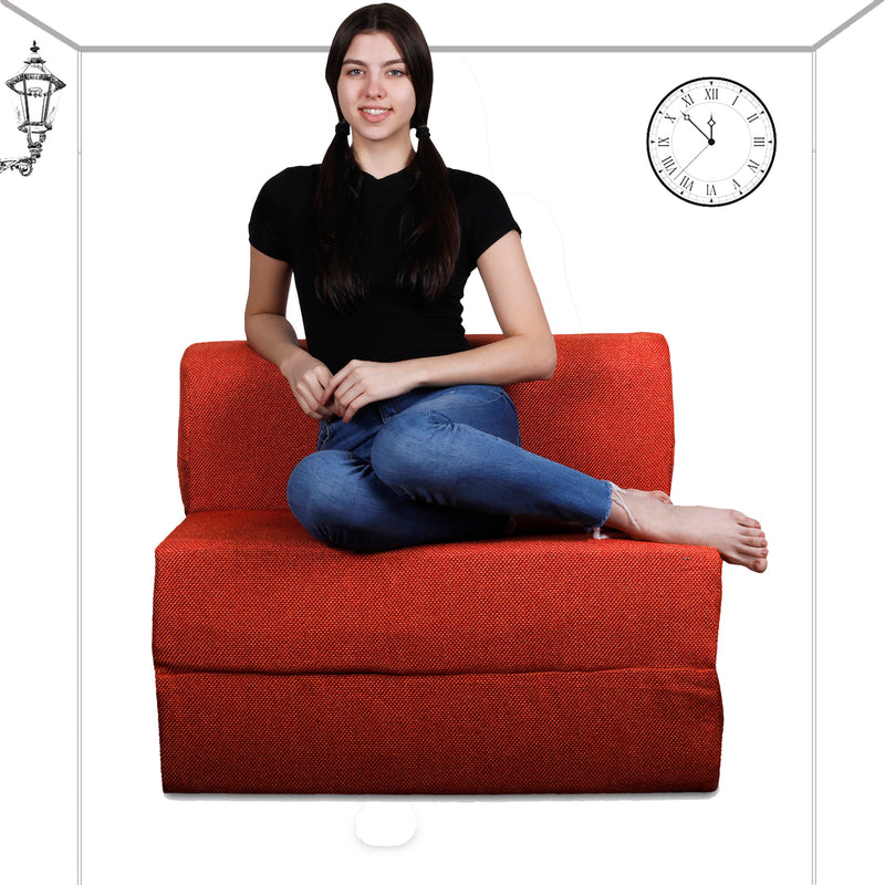 Style Homez Foldable Sofa Cum Bed, 3' x 6' Feet Premium Jute Fabric with High Density Foam, Orange Colour
