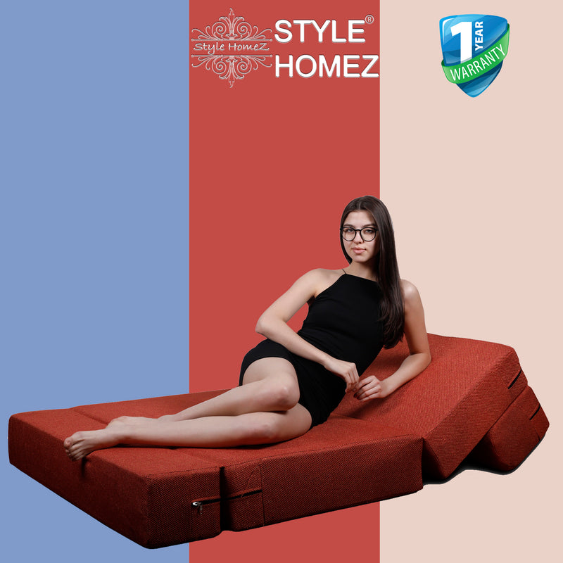 Style Homez Foldable Sofa Cum Bed, 4' x 6' Feet Premium Jute Fabric with High Density Foam, Orange Colour