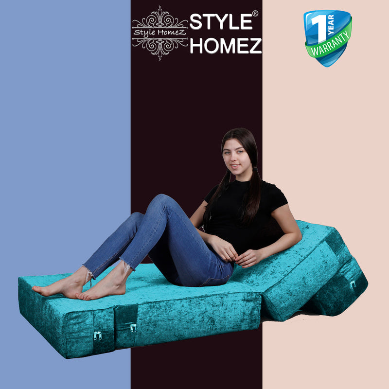 Style Homez Foldable Sofa Cum Bed, 3' x 6' Feet Premium Velvet Fabric with High Density Foam, Teal Colour