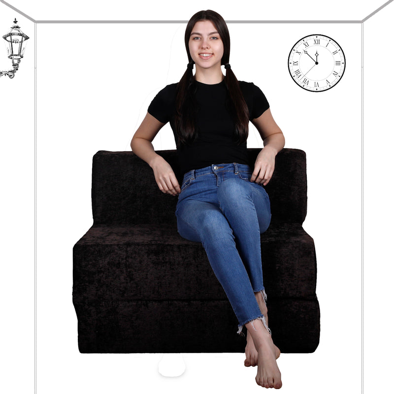Style Homez Foldable Sofa Cum Bed, 3' x 6' Feet Premium Velvet Fabric with High Density Foam, Chocolate Brown Colour