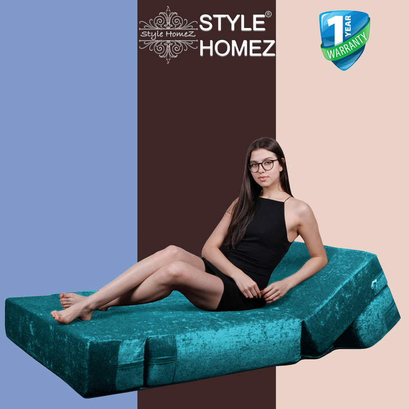 Style Homez Foldable Sofa Cum Bed, 4' x 6' Feet Premium Velvet Fabric with High Density Foam, Teal Colour