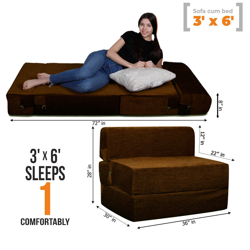 Style Homez Foldable Sofa Cum Bed, 3' x 6' Feet Premium Velvet Fabric with High Density Foam, Medallion Gold Colour