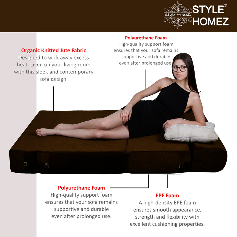 Style Homez Foldable Sofa Cum Bed, 4' x 6' Feet Premium Velvet Fabric with High Density Foam, Medallion Gold Colour