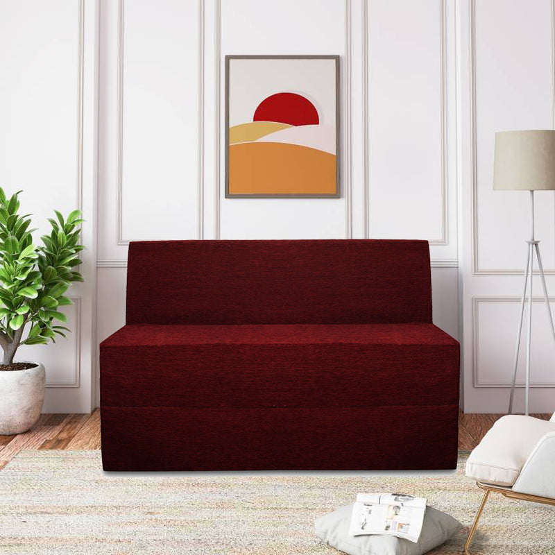 Style Homez Foldable Sofa Cum Bed, 4' x 6' Feet Premium Velvet Fabric with High Density Foam, Maroon Colour
