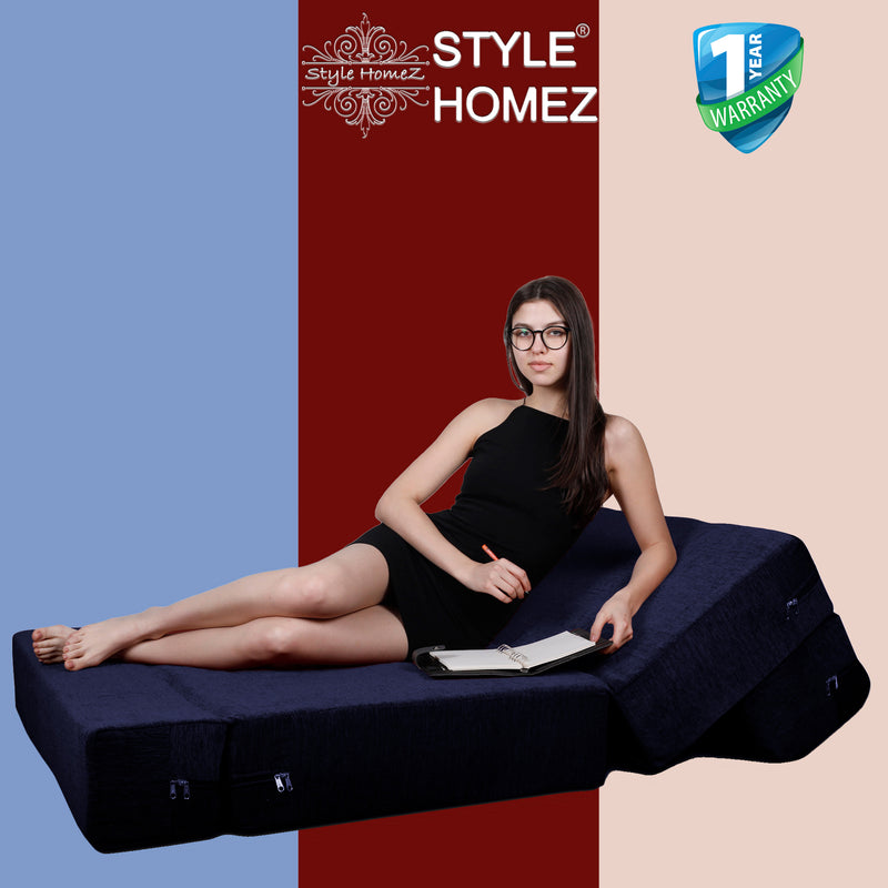Style Homez Foldable Sofa Cum Bed, 4' x 6' Feet Premium Velvet Fabric with High Density Foam, Royal Blue Colour
