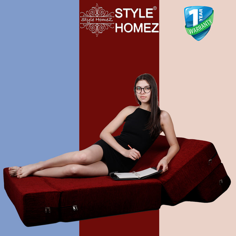Style Homez Foldable Sofa Cum Bed, 4' x 6' Feet Premium Velvet Fabric with High Density Foam, Maroon Colour