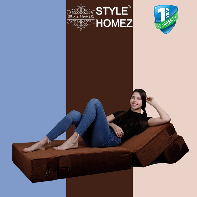 Style Homez Foldable Sofa Cum Bed, 3' x 6' Feet Premium Velvet Fabric with High Density Foam, Shade Brown Colour