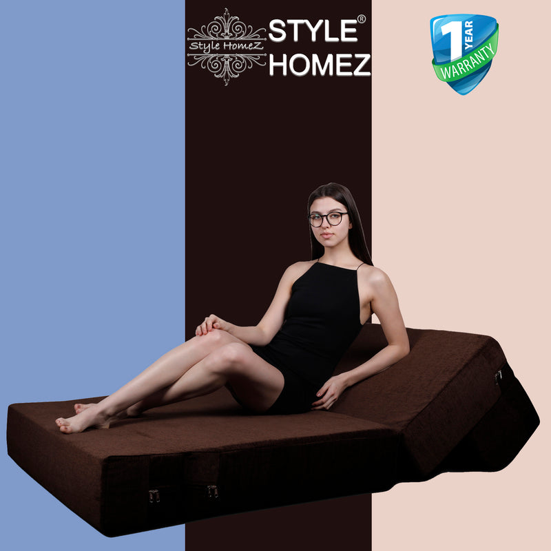 Style Homez Foldable Sofa Cum Bed, 4' x 6' Feet Premium Velvet Fabric with High Density Foam, Shade Brown Colour