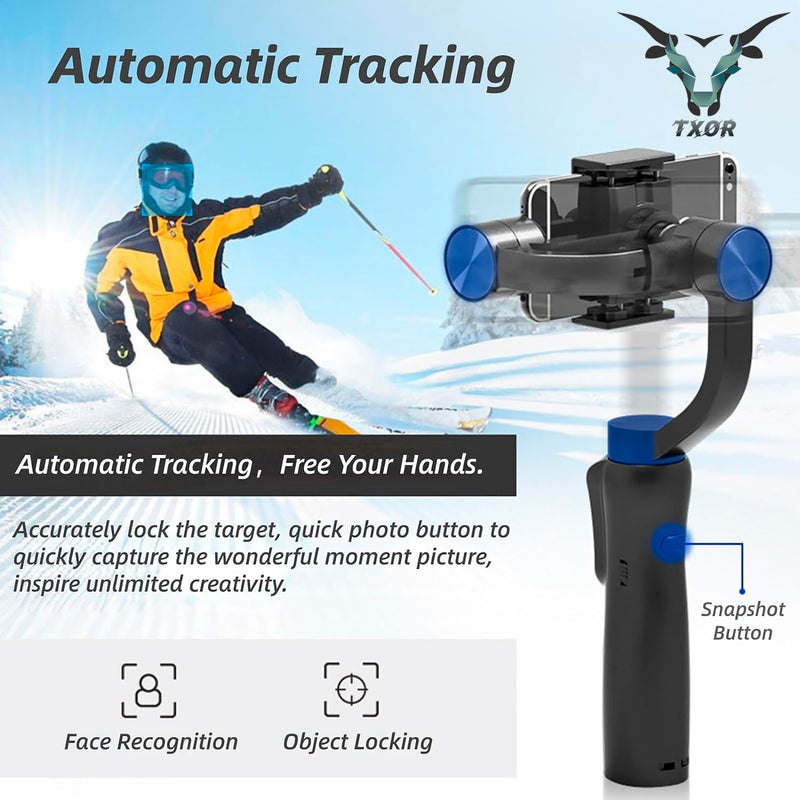 TXOR ALPHA, Three-AXIS Handheld 4.0 Gimbal Stabilizer for Smartphone, Anti Shake System &  Face Tracking, 3-AXIS Black Color