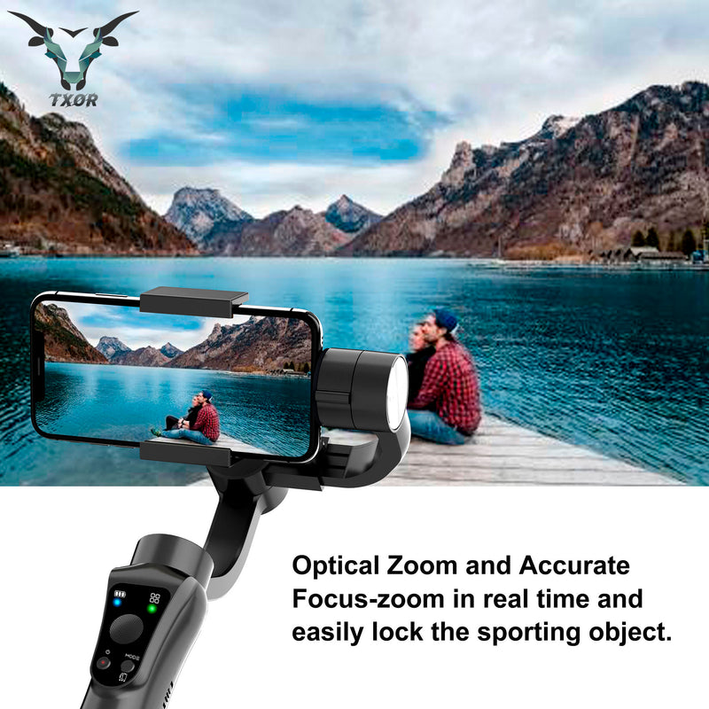 TXOR ALPHA, Three-AXIS Handheld 4.0 Gimbal Stabilizer for Smartphone, Anti Shake System &  Face Tracking, 3-AXIS Black Color