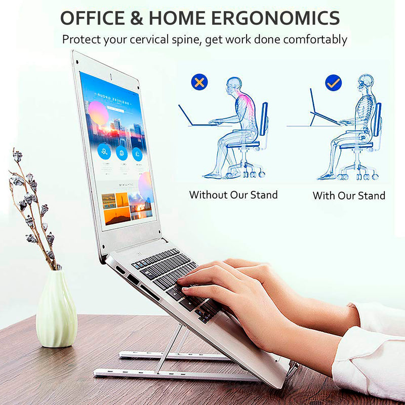 TXOR OTONX6, Laptop Stand for Desk with Adjustable Riser & 360° Ventilated for 10" - 15.6” Laptops, Silver Color