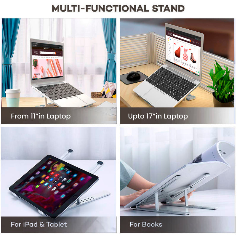 TXOR LOHAS S100 WIWU, Aluminum Alloy 5 Angle Laptop Stand for Desk with Adjustable Riser & 360° Ventilated for 10" - 15.6” Laptops, Silver Color