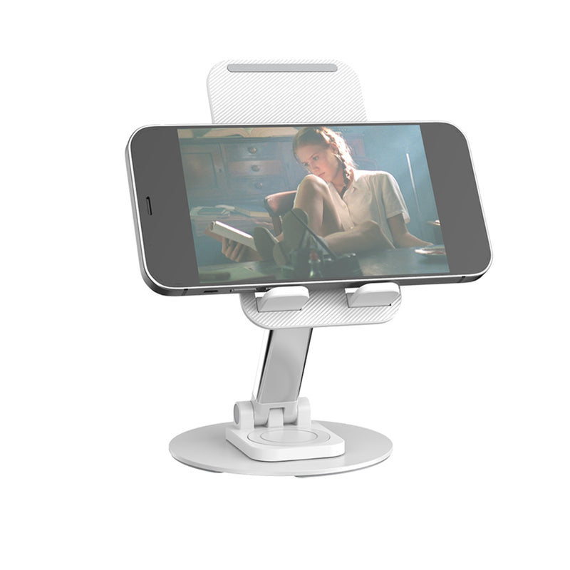 TXOR KEG360, Portable Desktop 360° Rotatable, Height Adjustable and Foldable Smart Phone Stand Holder (Compatible : 4" - 12.9"), Aluminum Metal Base White Color