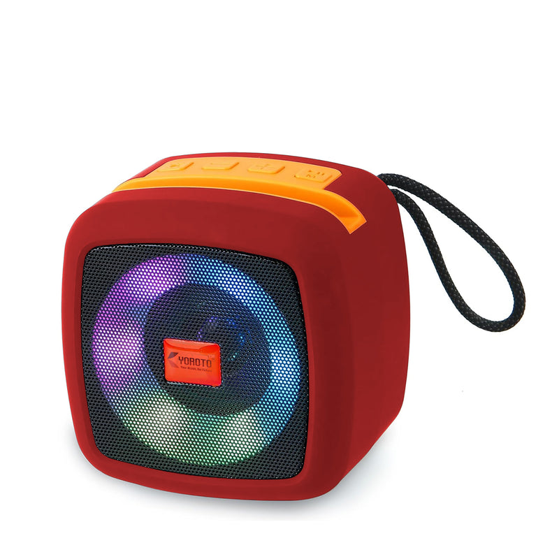 TXOR QUBE, 5W TWS Bluetooth Speaker with IPX5, Dynamic Powerful Bass and 1200 mAh Battery, USB, AUX and Memory Card Slot, Red Color