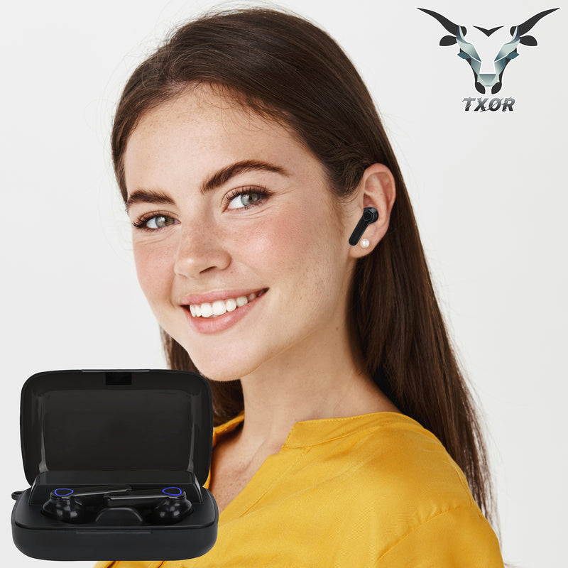 TXOR DIME TWS EARBUDS, IN-EAR v5.1 Bluetooth, IPX7 Waterproof & 120 hrs Playtime With LED Display and Noise Cancellation, Black Color and 2200 mAh Battery Bank