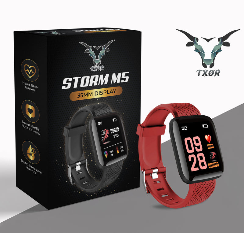TXOR STORM M5 Smart Watch Fitness Band 35 mm Black Color Touch Screen With BP & SPO2 Monitor